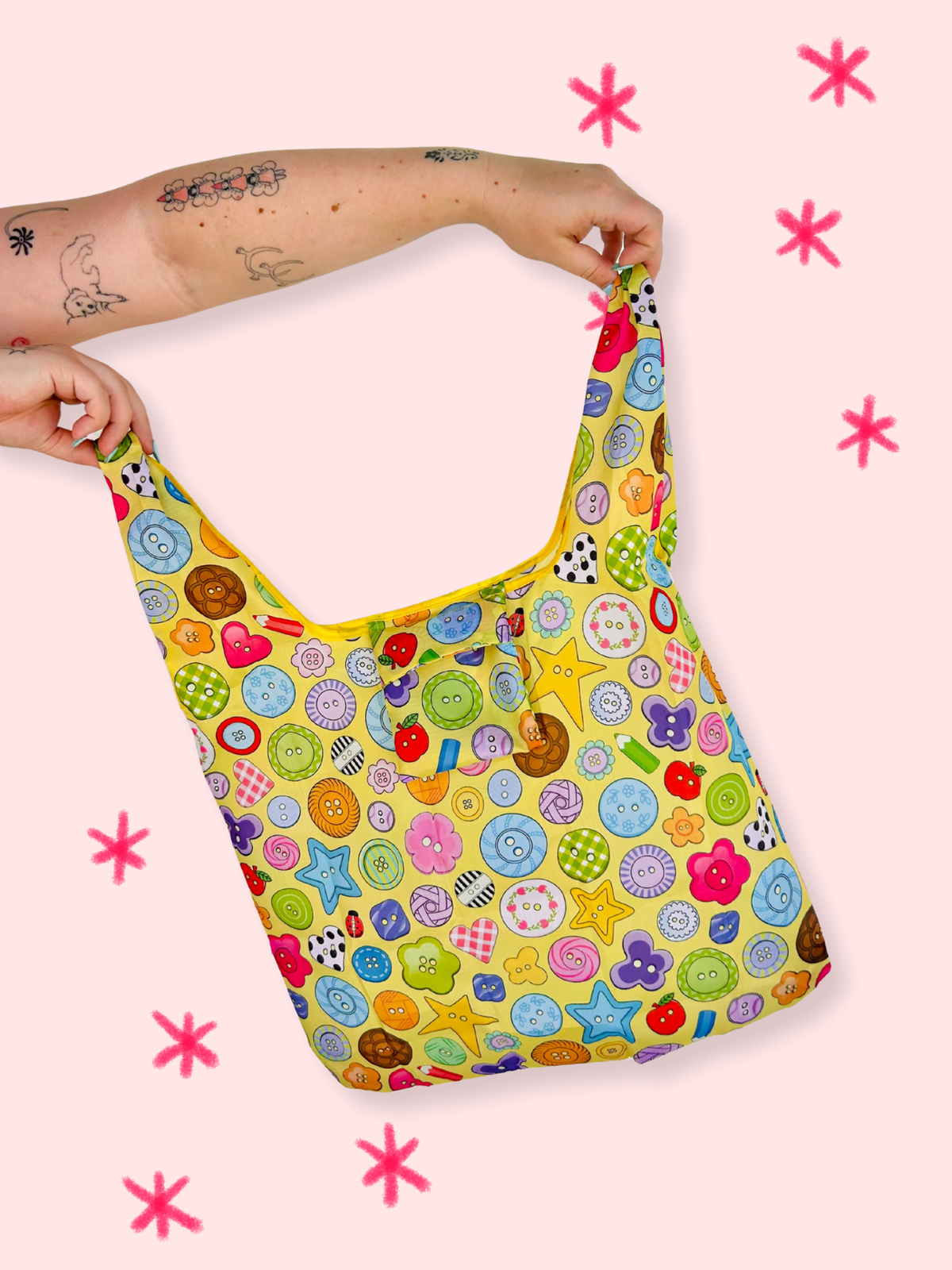 Cute As A Button Folding Shopper Tote